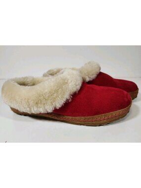 L.L.Bean Wicked Good Slippers Squam Lake Red Suede Lined Lamb Wool Women's 9M